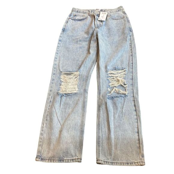 Princess Polly 8 Holly Asymmetric Rip Leg Jeans Light Wash Denim‎ Baggy New - Picture 2 of 12